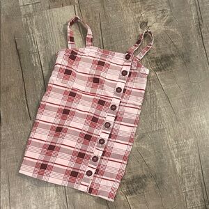 Classic Pink Red Plaid Button-Front Kids Dress